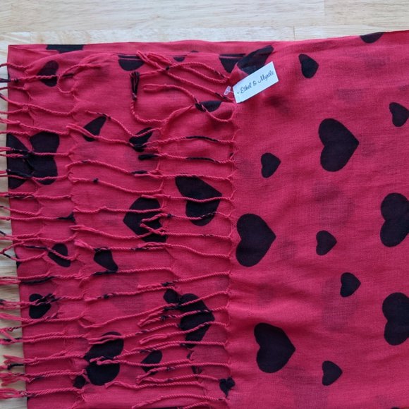 NWT Ethel & Myrtle Red & Black Heart Scarf - Picture 3 of 9